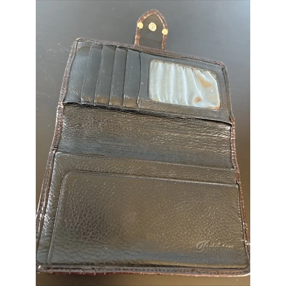 Vintage Brighton Snap‎ Wallet Crocodille Heart Clasp Bifold Leather Brown Snap